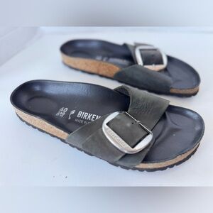 Birkenstock Madrid Big Buckle Black Nubuck Slip On Sandals Shoes Size 40 *Flaws